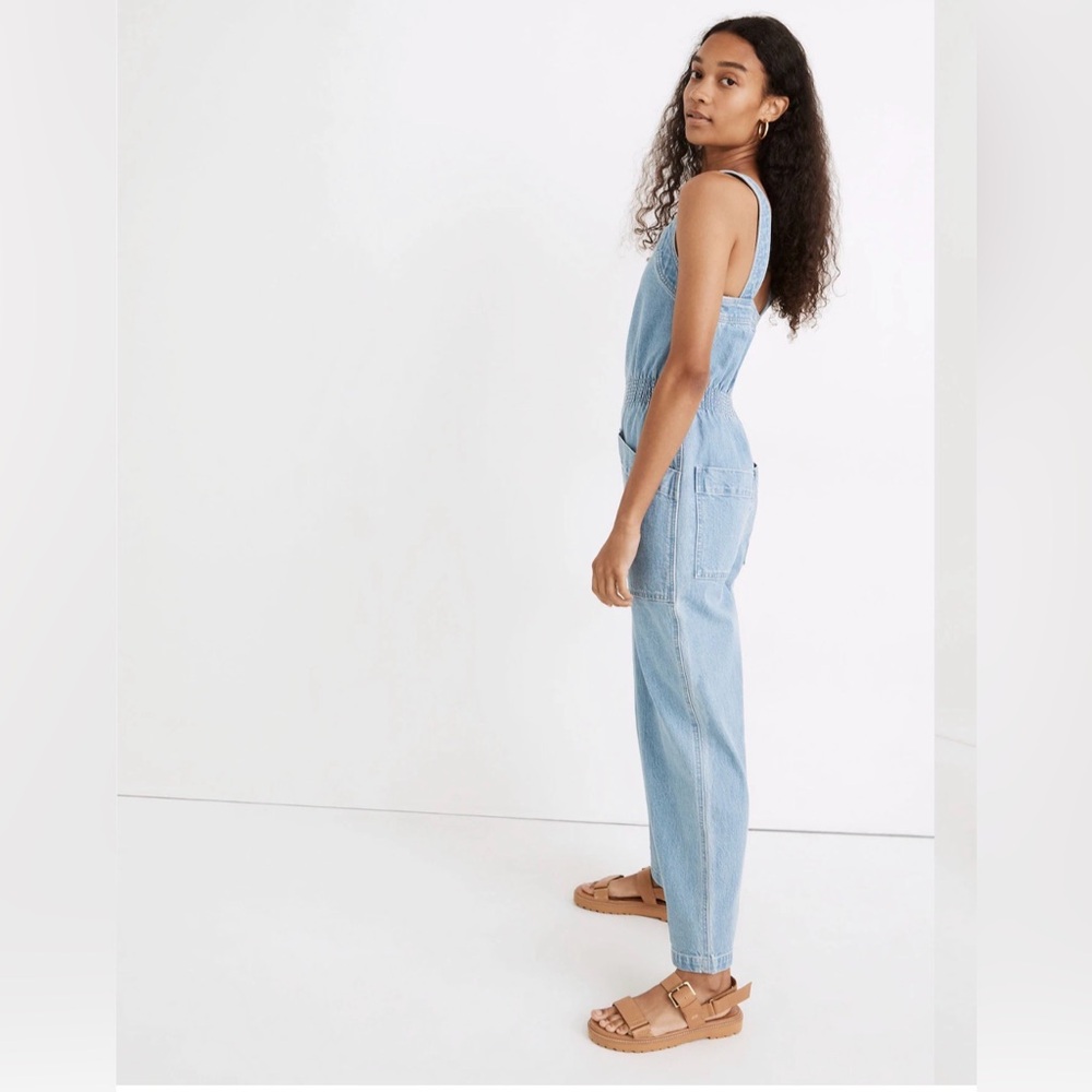 Madewell Denim Zip Smock-Waist Jumpsuit in Baisley Wash Size Large - Picture 3 of 15